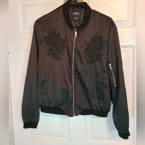 Lunik Woman's Embroidered Retro Rose Jacket, Size: Medium Color: Black